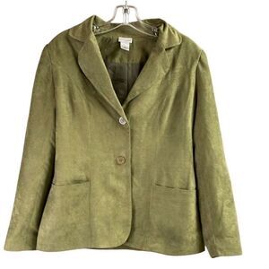 Kim Rogers Signature Medium Olive Faux Suede Blazer Jacket Classic Tailored